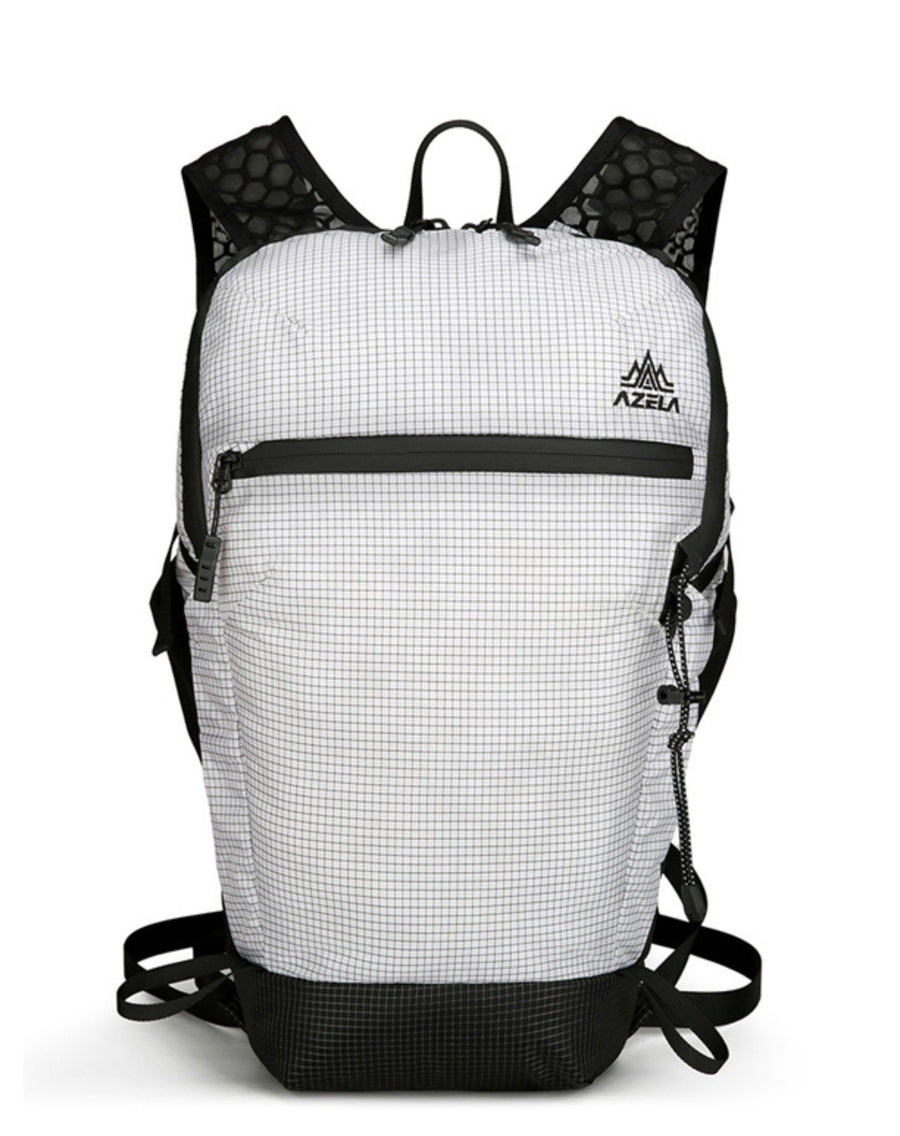 15L Faltbarer Trinkrucksack – Leichter, wasserdichter Wanderrucksack für Damen & Herren, Outdoor, Hiking, Radfahren, Reisen, Sport, Festival, mit Vielseitigen Taschen & Trekkingstockhalter – Schwarz/Weiß-M258E22