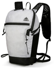 15L Faltbarer Trinkrucksack – Leichter, wasserdichter Wanderrucksack für Damen & Herren, Outdoor, Hiking, Radfahren, Reisen, Sport, Festival, mit Vielseitigen Taschen & Trekkingstockhalter – Schwarz/Weiß-M258E22