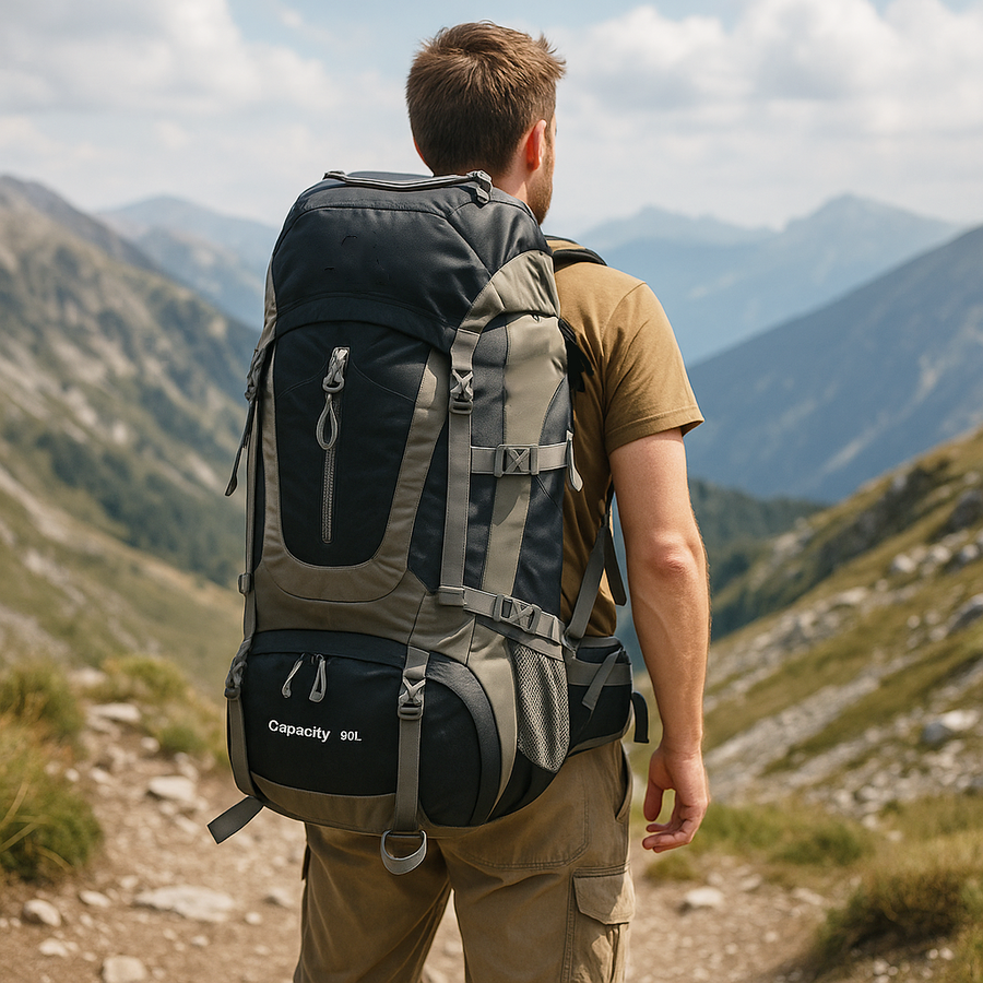 80L Wasserdichter Trekking- & Wanderrucksack mit Aluminiumrahmen und MOLLE-System-M258E39